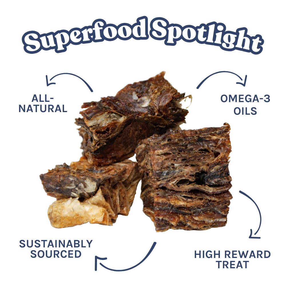 Healthybud Cod Skin Cubes - wild-caught cod skins, rich in Omega-3 for healthy skin and coat.