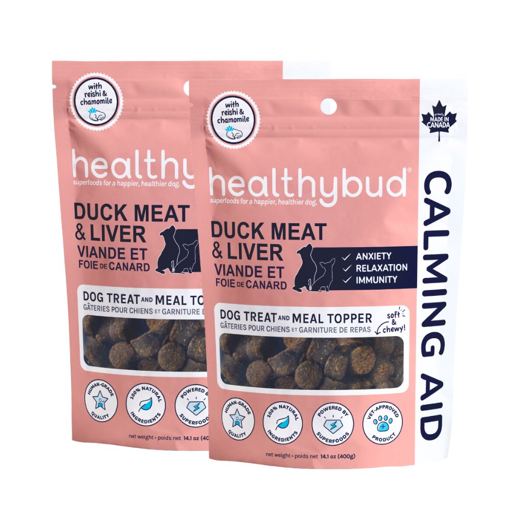 Healthybud Duck Calming Aid 2-pack - calming treats with Reishi, Ashwagandha, Chamomile, and Sweet Potato.